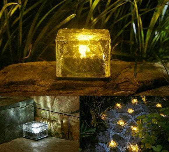 SOLAR-POWERED GLASS BRICK PATH LIGHT